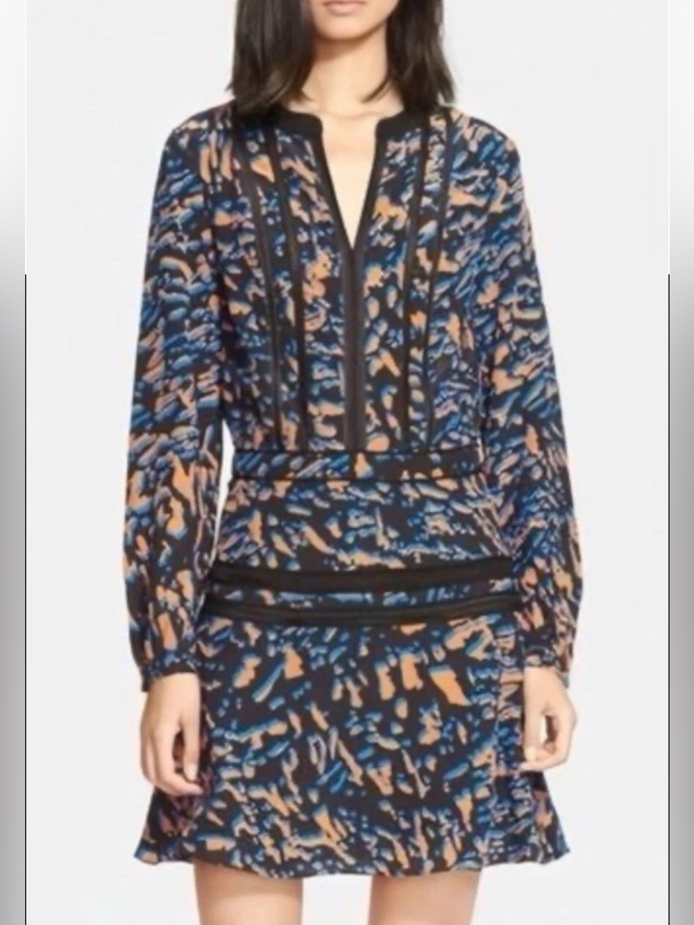 Veronica Beard Silk Dress with Blue and Orange Abstract Print